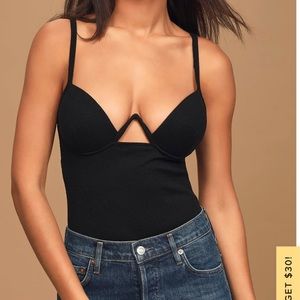 NWT Cute and Sexy Black Ribbed Bodysuit